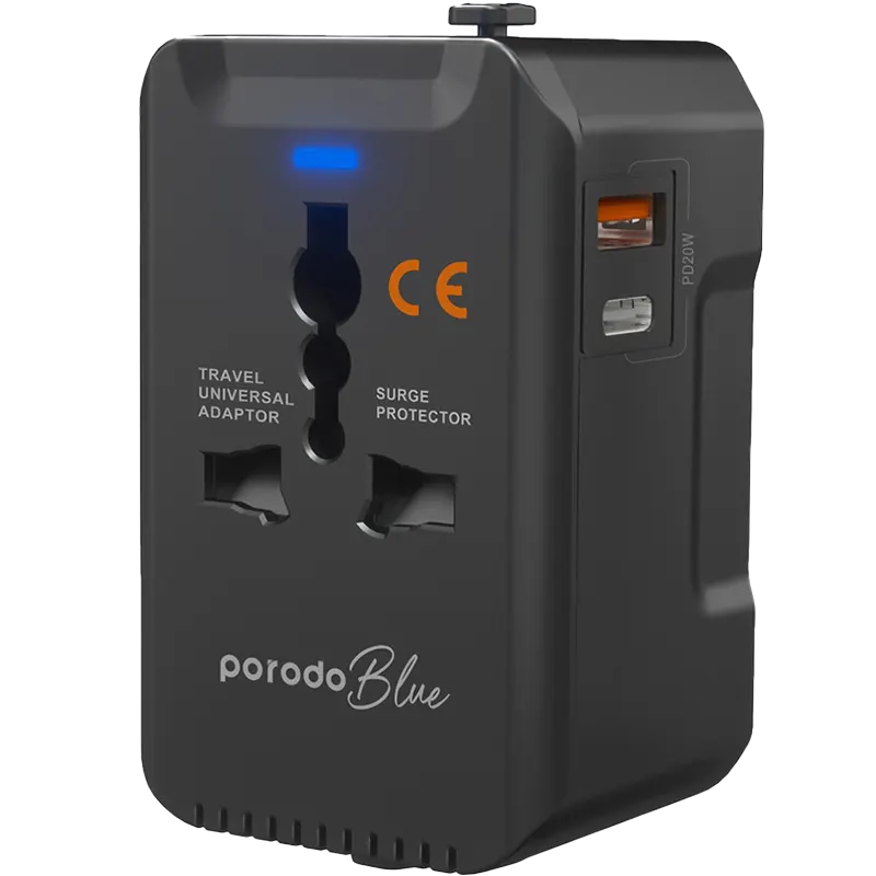 Porodo Blue Dual Port PD20 Universal Travel Adapter Black 1.webp